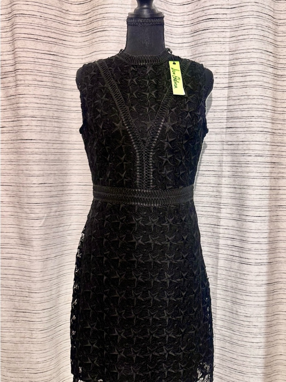 Sam Edelman Black Star-Pattern Lace Sleeveless Mini Dress